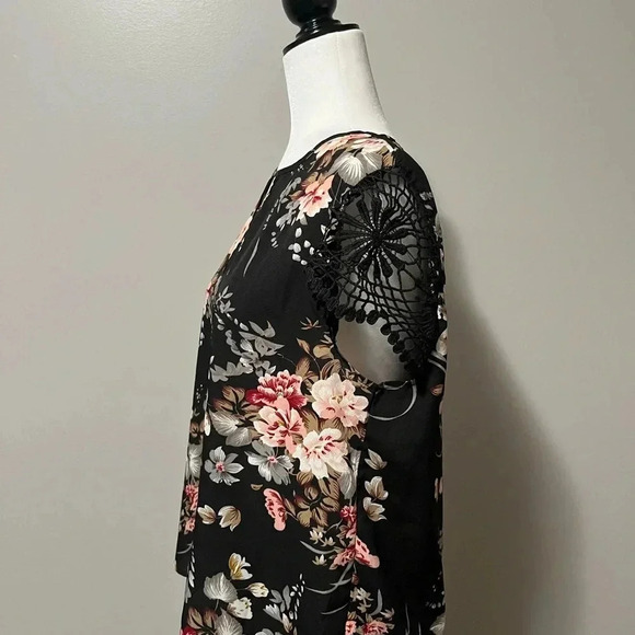 Shein Shirt Sleeve Floral Print Crochet Lace Sleeve Blouse - Picture 6 of 10
